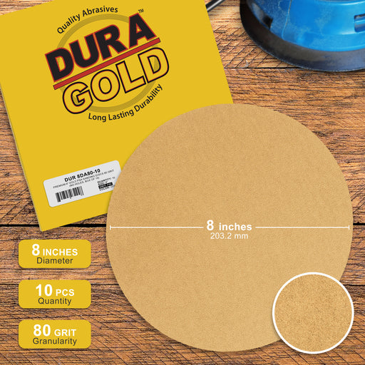 80 Grit - 8" Gold PSA Self Adhesive Stickyback Sanding Discs for DA Sanders - Box of 10