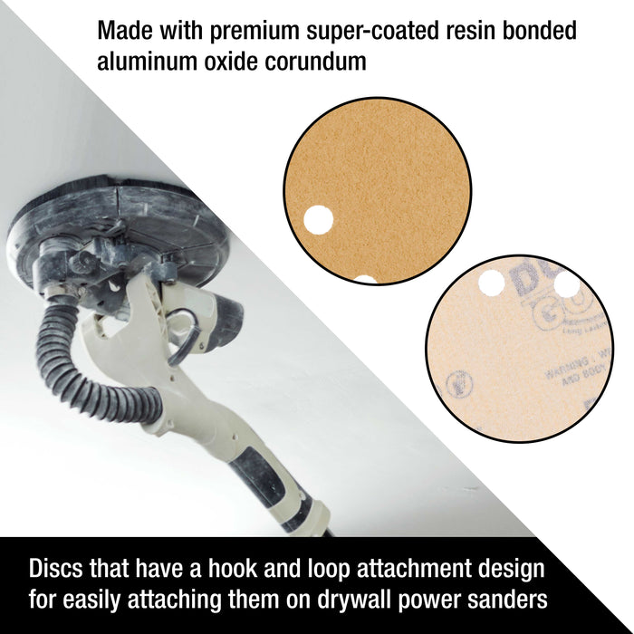 Dura-Gold Premium 9" Drywall Sanding Discs - 240 Grit (Box of 10) - 10 Hole Pattern Hook & Loop Aluminum Oxide Sandpaper - For Power Sander, Sand Wood