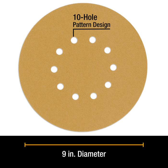 Dura-Gold Premium 9" Drywall Sanding Discs - 60 Grit (Box of 8) - 10 Hole Pattern Hook & Loop Aluminum Oxide Sandpaper - For Power Sander, Sand Wood