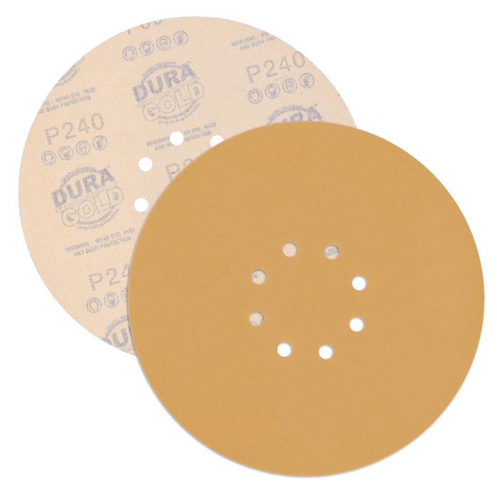 Dura-Gold Premium 9" Drywall Sanding Discs - 240 Grit (Box of 10) - 8 Hole Pattern Hook & Loop Aluminum Oxide Sandpaper - For Power Sander, Sand Wood