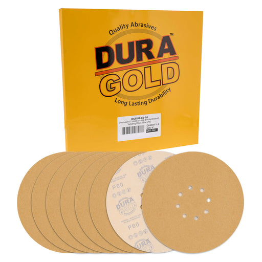 Dura-Gold Premium 9" Drywall Sanding Discs - 60 Grit (Box of 8) - 8 Hole Pattern Hook & Loop Aluminum Oxide Sandpaper - For Power Sander, Sand Wood