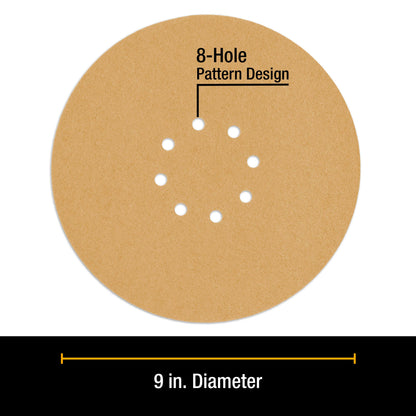 Premium 9" Drywall Sanding Discs - 80 Grit (Box of 10) - 8 Hole Pattern Hook & Loop Aluminum Oxide Sandpaper - For Power Sander, Sand Wood