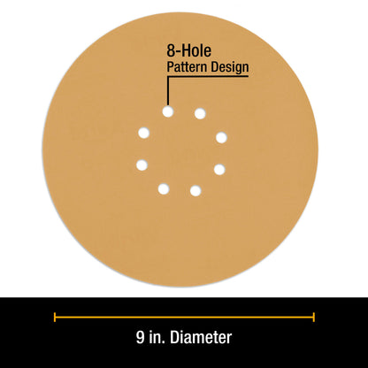 Premium 9" Drywall 8 Hole Pattern Sanding Discs Variety Pack - 60, 80, 120, 180, 240 Grit (2 Discs Each, 10 Total), Hook & Loop Sandpaper
