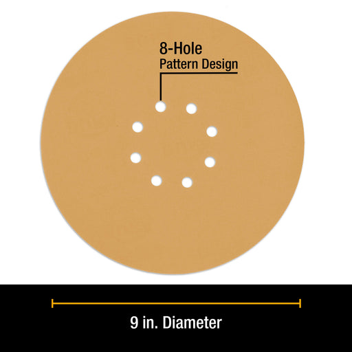 Dura-Gold Premium 9" Drywall 8 Hole Pattern Sanding Discs Variety Pack - 60, 80, 120, 180, 240 Grit (2 Discs Each, 10 Total), Hook & Loop Sandpaper