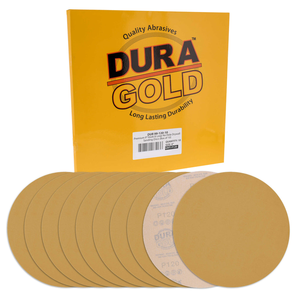 Dura-Gold Premium 9" Drywall Sanding Discs, 120 Grit (Box of 10), Sandpaper Discs with Hook & Loop Backing, Aluminum Oxide Abrasive, For Power Sanders