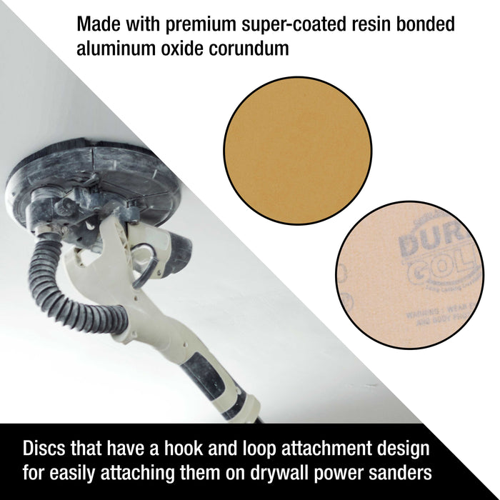 Dura-Gold Premium 9" Drywall Sanding Discs, 120 Grit (Box of 10), Sandpaper Discs with Hook & Loop Backing, Aluminum Oxide Abrasive, For Power Sanders