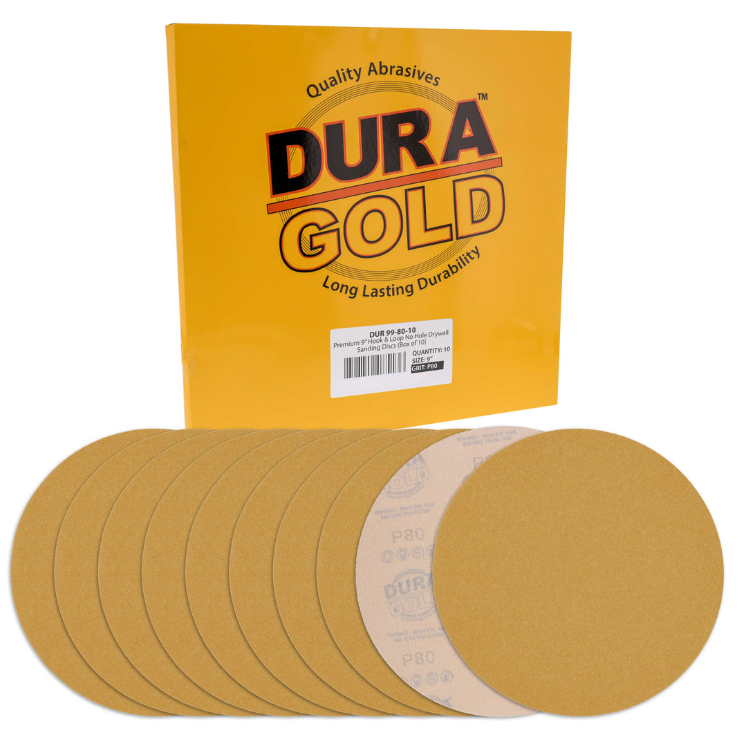 Premium 9" Drywall Sanding Discs, 80 Grit (Box of 10), Sandpaper Discs with Hook & Loop Backing, Aluminum Oxide Abrasive, For Power Sanders