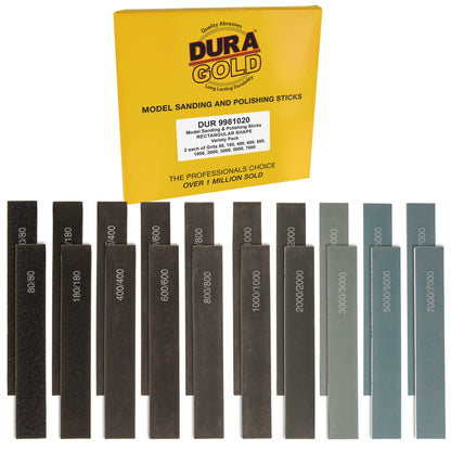 Sanding Sticks and Polishing Sticks for Plastic Models, Pack of 20 - 2 Each of 10 Grits, Coarse 80 to Super-Fine 7000 Grit, Classic Style
