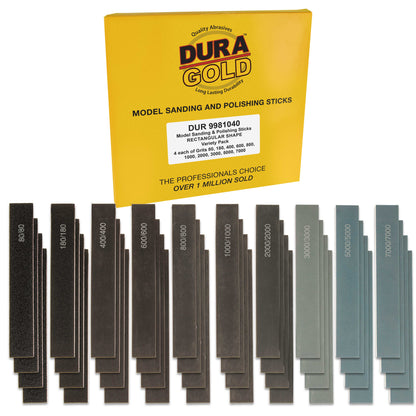 Sanding Sticks and Polishing Sticks for Plastic Models, Pack of 40 - 4 Each of 10 Grits, Coarse 80 to Super-Fine 7000 Grit, Classic Style