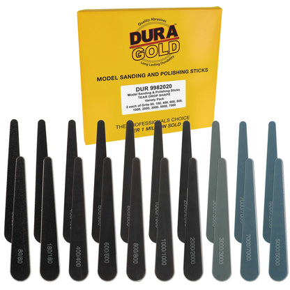 Sanding Sticks and Polishing Sticks for Plastic Models, Pack of 20 - 2 Each of 10 Grits, Coarse 80 to Super-Fine 7000 Grit, Water Drop Style
