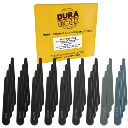 Sanding Sticks and Polishing Sticks for Plastic Models, Pack of 40 - 4 Each of 10 Grits, Coarse 80 to Super-Fine 7000 Grit, Water Drop Style