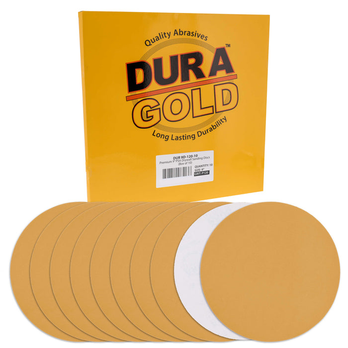 Dura-Gold Premium 9" PSA Drywall Sanding Discs - 120 Grit (Box of 10) - Self Adhesive Aluminum Oxide Abrasive Sandpaper - For Drywall Power Sander