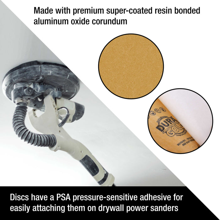 Dura-Gold Premium 9" PSA Drywall Sanding Discs - 60 Grit (Box of 8) - Self Adhesive Aluminum Oxide Abrasive Sandpaper - For Drywall Power Sander