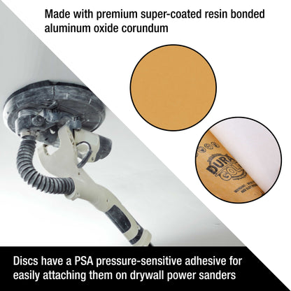 Premium 9" Drywall PSA Sanding Discs Variety Pack Box - 60, 80, 120, 180, 240 Grit (2 Each, 10 Total) - Self Adhesive Sandpaper For Sander