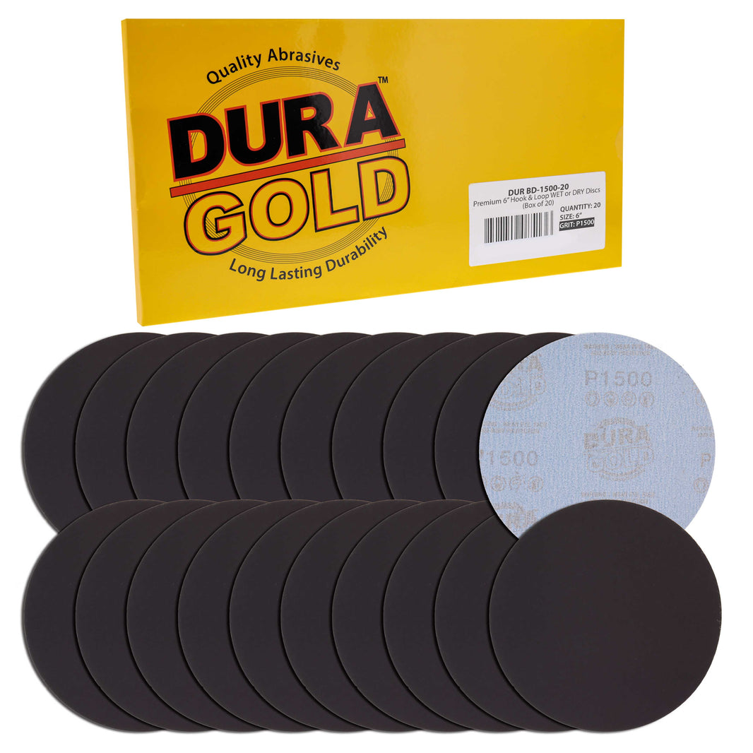 Premium 6" Wet or Dry Sanding Discs - 1500 Grit (Box of 20) - Sandpaper Discs, Hook & Loop Backing, Silicon Carbide Cutting - Orbital Sander