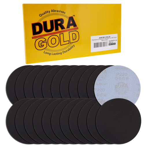 Dura-Gold Premium 6" Wet or Dry Sanding Discs - 220 Grit (Box of 20) - Sandpaper Discs, Hook & Loop Backing - Silicon Carbide Cutting - Orbital Sander
