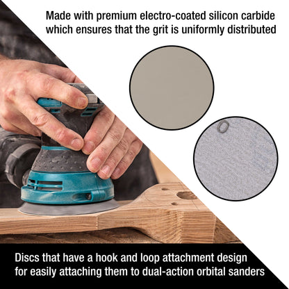 Premium 6" Wet or Dry Sanding Discs - 3000 Grit (Box of 20) - Sandpaper Discs, Hook & Loop Backing, Silicon Carbide Cutting - Orbital Sander