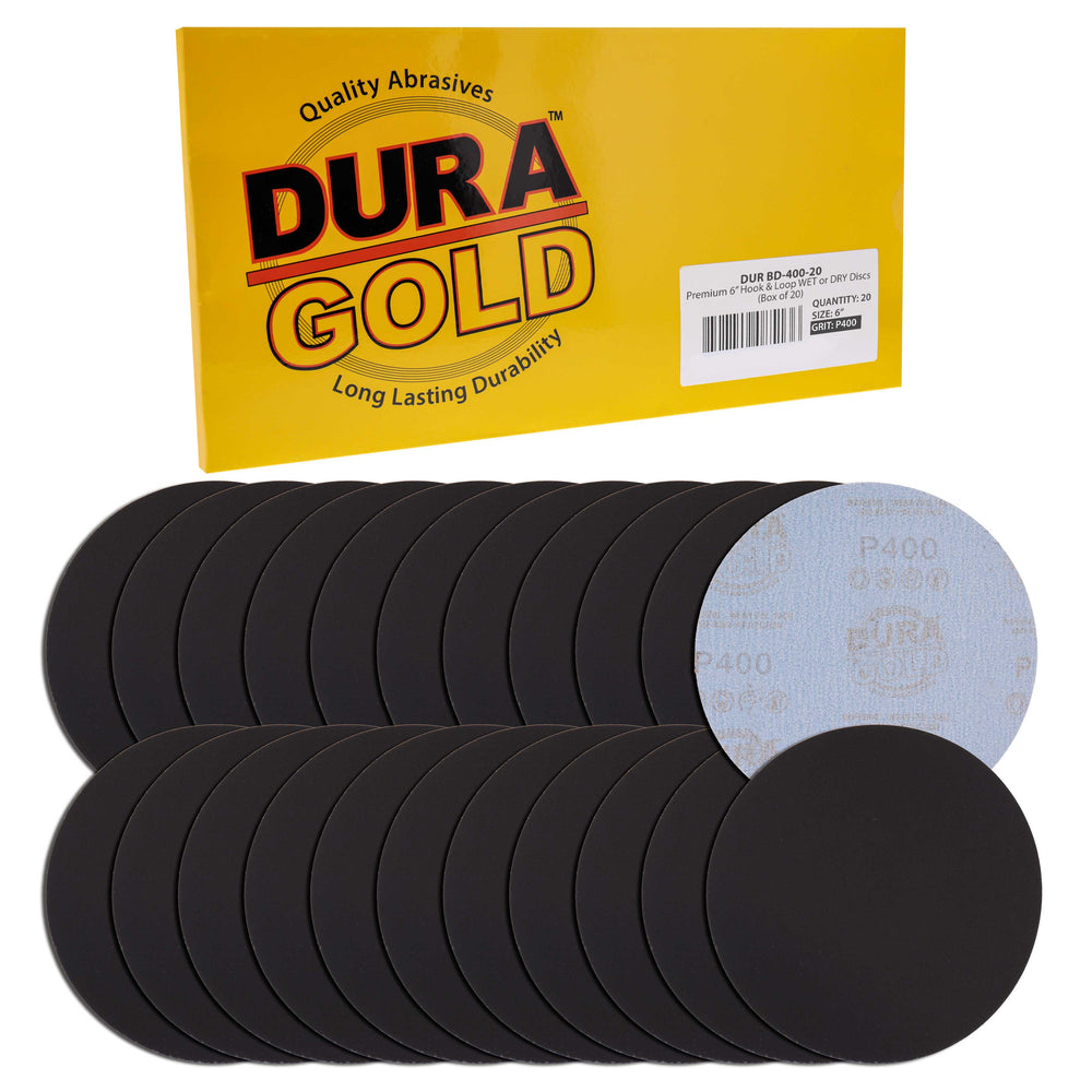 Dura-Gold Premium 6" Wet or Dry Sanding Discs - 400 Grit (Box of 20) - Sandpaper Discs, Hook & Loop Backing - Silicon Carbide Cutting - Orbital Sander