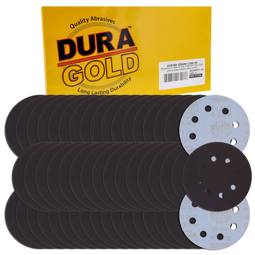 Premium 5" 8-Hole Wet or Dry Sanding Discs - 1200 Grit, Box of 50 - High-Performance Sandpaper Discs with Hook & Loop Backing, Fast Cutting Silicon Carbide, Color Sanding, Car Auto Polishing