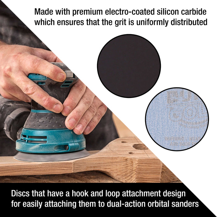 Premium 5" 8-Hole Wet or Dry Sanding Discs - 1500 Grit, Box of 50 - High-Performance Sandpaper Discs with Hook & Loop Backing, Fast Cutting Silicon Carbide, Color Sanding, Car Auto Polishing