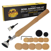 Woodturning Bowl Sander Tool Kit - 1" & 2" Hook & Loop Backing Pads, 50 Sanding Discs (60 to 320 Grit), Dual Bearing, Hardwood Handle, 1/4" Mandrel, Sandpaper Woodworking
