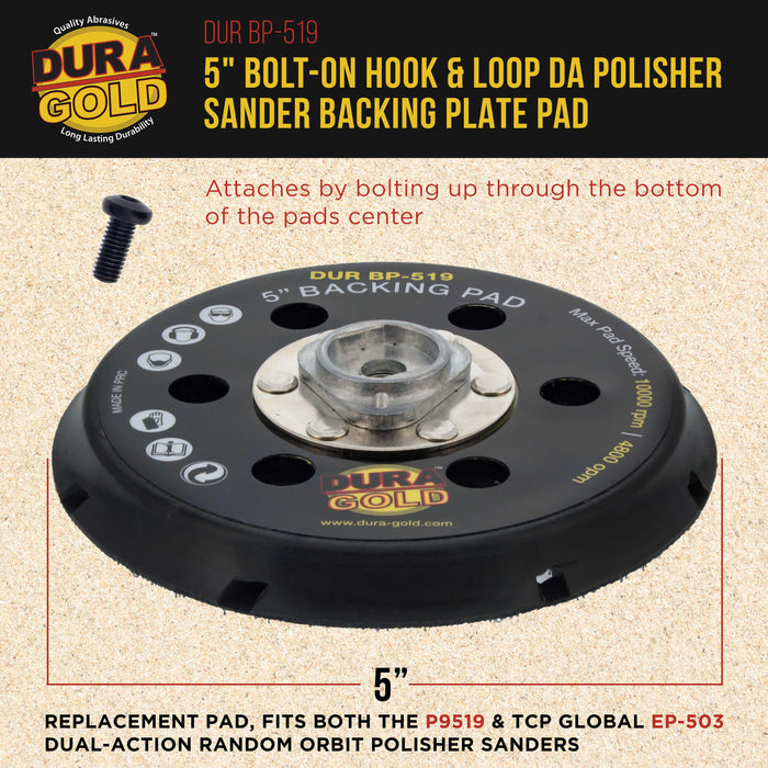 Dura-Gold 5" Bolt-On Hook & Loop DA Polisher Sander Backing Plate Pad - Replacement Pad, Fits P9519 & TCP Global EP-503 Dual-Action Polisher Sanders
