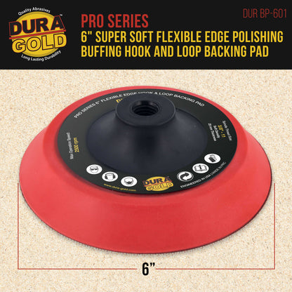 Pro Series 6" Super Soft Flexible Edge Polishing Buffing Hook and Loop Backing Pad, 5/8" - 11 Threads - Rotary Polisher Buffer Backup Pad