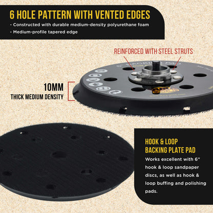6" Bolt-On Hook & Loop DA Polisher Sander Backing Plate Pad - Replacement Pad, Fits P9519 &  EP-503 Dual-Action Polisher Sanders