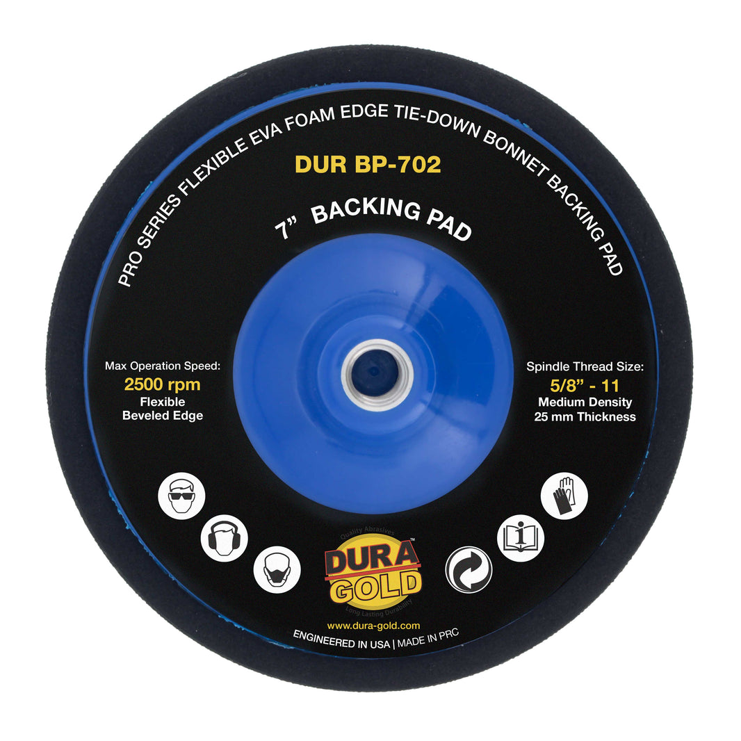 Pro Series 7" Flexible Edge EVA Foam Polishing Buffing Backing Pad for Tie-Down Bonnet Pads, Sheepskin Wool - Rotary Polisher Buffer Backup