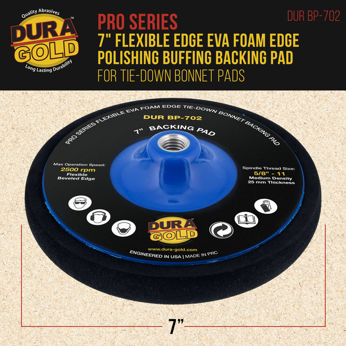 Dura-Gold Pro Series 7" Flexible Edge EVA Foam Polishing Buffing Backing Pad for Tie-Down Bonnet Pads, Sheepskin Wool - Rotary Polisher Buffer Backup