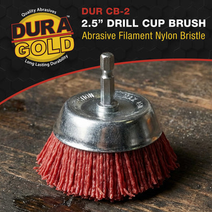 2.5" Abrasive Filament Nylon Bristle Cup Brush - 1/4" Hex Drill Shank Arbor, Coarse Grit Angle Grinder Brush for Truck Bed Liner Surface Prep, Sanding, Scuffing, Rust & Paint Removal