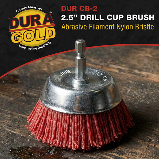 2.5" Abrasive Filament Nylon Bristle Cup Brush - 1/4" Hex Drill Shank Arbor, Coarse Grit Angle Grinder Brush for Truck Bed Liner Surface Prep, Sanding, Scuffing, Rust & Paint Removal
