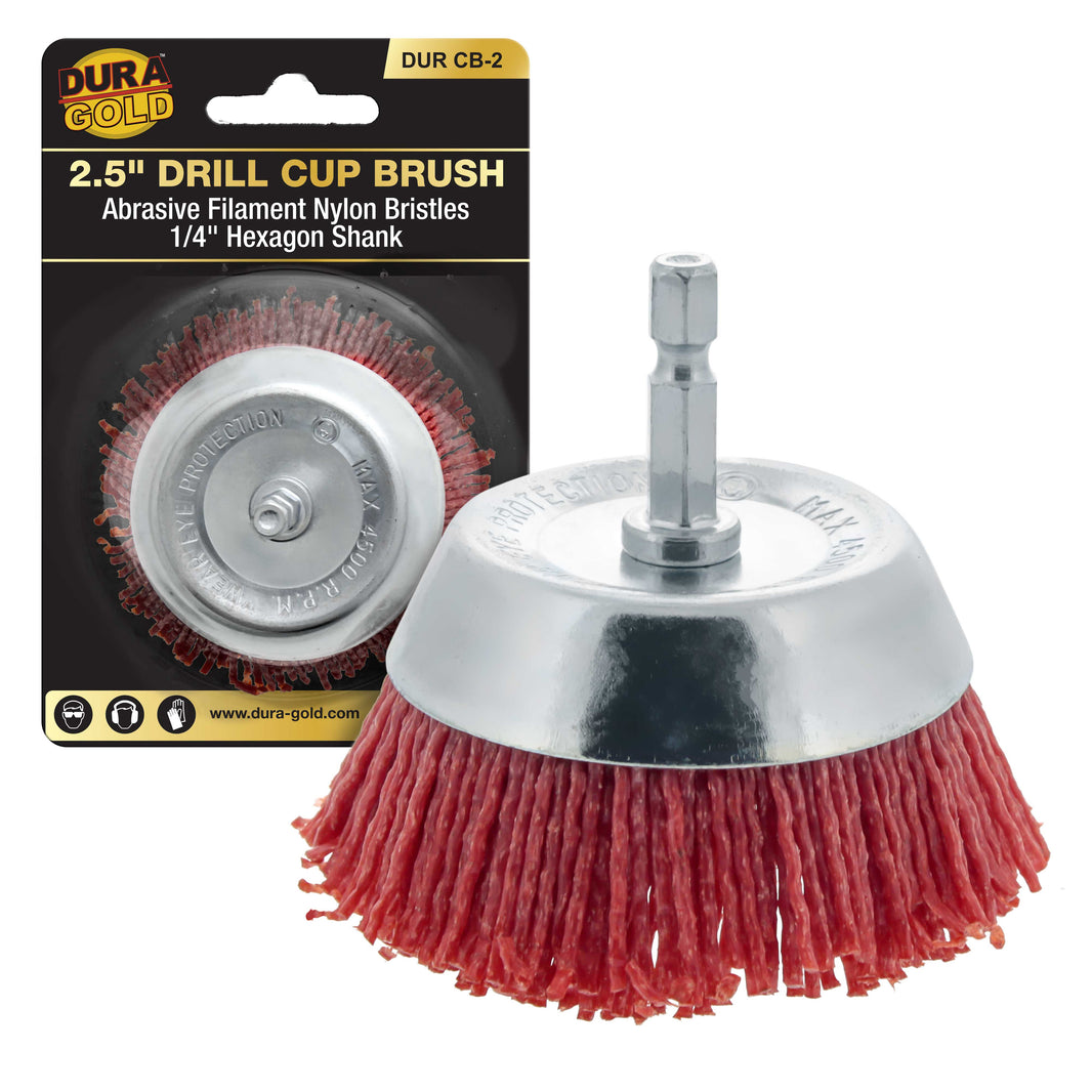 2.5" Abrasive Filament Nylon Bristle Cup Brush - 1/4" Hex Drill Shank Arbor, Coarse Grit Angle Grinder Brush for Truck Bed Liner Surface Prep, Sanding, Scuffing, Rust & Paint Removal