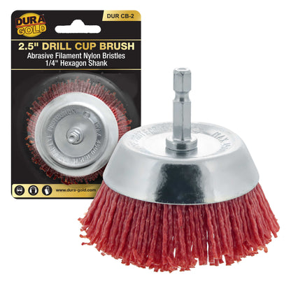 2.5" Abrasive Filament Nylon Bristle Cup Brush - 1/4" Hex Drill Shank Arbor, Coarse Grit Angle Grinder Brush for Truck Bed Liner Surface Prep, Sanding, Scuffing, Rust & Paint Removal