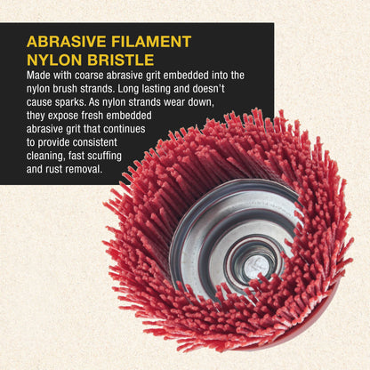 4" Abrasive Filament Nylon Bristle Cup Brush - 5/8" 11 Thread, 1/4" Hex Drill Shank Arbor, Coarse Grit Angle Grinder Brush for Truck Bed Liner Surface Prep, Sanding, Rust & Paint Removal