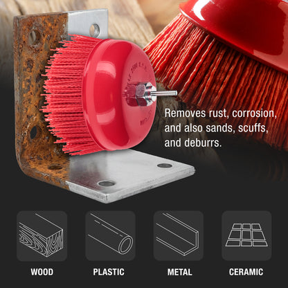 6" Abrasive Filament Nylon Bristle Cup Brush - 5/8" 11 Thread, 1/4" Hex Drill Shank Arbor, Coarse Grit Angle Grinder Brush for Truck Bed Liner Surface Prep, Sanding, Rust & Paint Removal