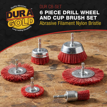 6 Piece Abrasive Filament Nylon Bristle Cup Brush Set - 1/4" Hex Drill Shank Arbor, Coarse Grit Angle Grinder Brush for Truck Bed Liner Surface Prep, Sanding, Scuffing, Rust & Paint Removal