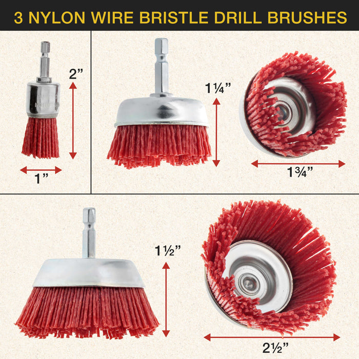 6 Piece Abrasive Filament Nylon Bristle Cup Brush Set - 1/4" Hex Drill Shank Arbor, Coarse Grit Angle Grinder Brush for Truck Bed Liner Surface Prep, Sanding, Scuffing, Rust & Paint Removal