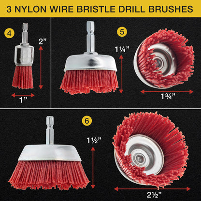 6 Piece Abrasive Filament Nylon Bristle Cup Brush Set - 1/4" Hex Drill Shank Arbor, Coarse Grit Angle Grinder Brush for Truck Bed Liner Surface Prep, Sanding, Scuffing, Rust & Paint Removal