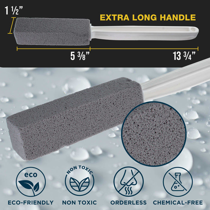 Dura-Gold Extra Long Handle Pumice Stone Toilet Bowl Cleaner Brush, 2 Pack - Cleaning Scouring Stick, Removes Hard Water Ring Stains Calcium Limescale