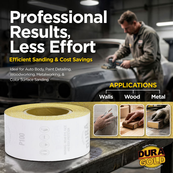 100 Grit Gold - Longboard Continuous Roll PSA Stickyback Self Adhesive Sandpaper 20 Yards Long by 2-3/4" Wide