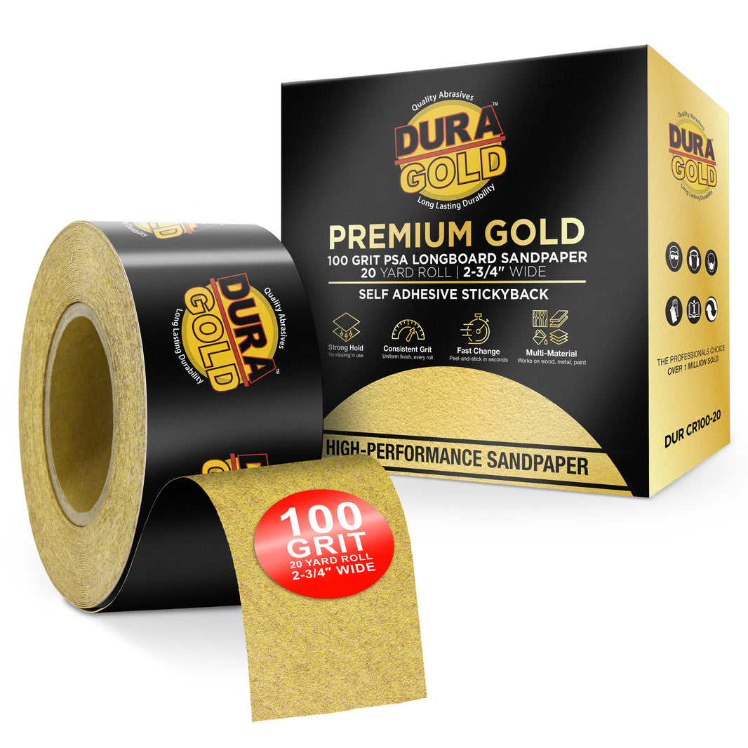 100 Grit Gold - Longboard Continuous Roll PSA Stickyback Self Adhesive Sandpaper 20 Yards Long by 2-3/4" Wide