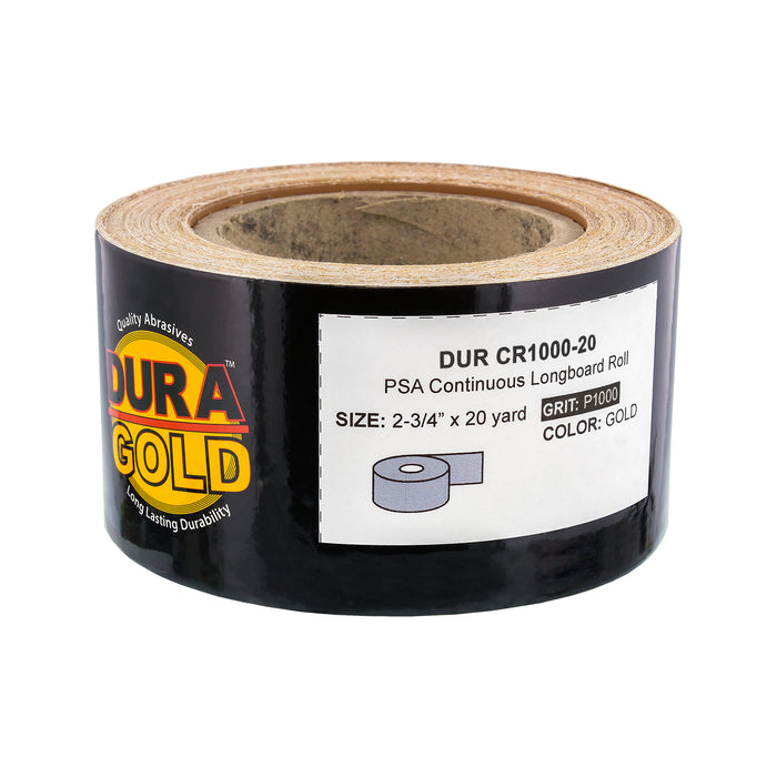 1000 Grit Gold - Longboard Continuous Roll PSA Stickyback Self Adhesive Sandpaper 20 Yards Long by 2-3/4" Wide