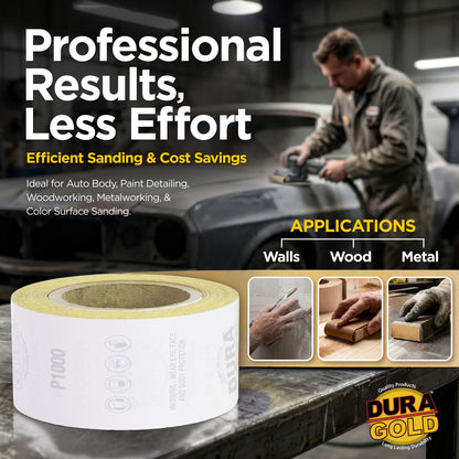 1000 Grit Gold - Longboard Continuous Roll PSA Stickyback Self Adhesive Sandpaper 20 Yards Long by 2-3/4" Wide