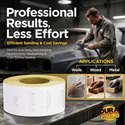 120 Grit Gold - Longboard Continuous Roll PSA Stickyback Self Adhesive Sandpaper 20 Yards Long by 2-3/4" Wide