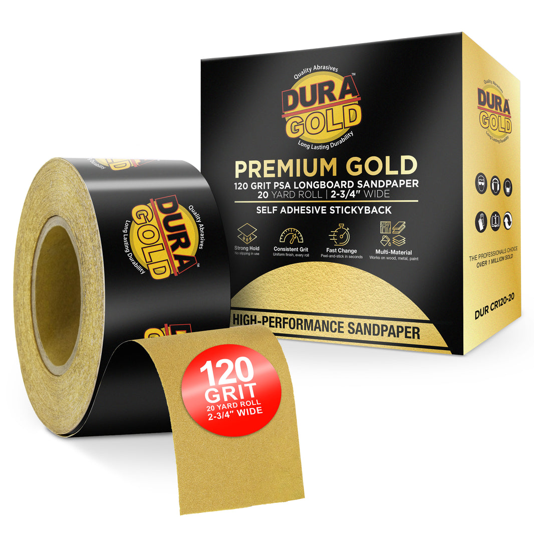 120 Grit Gold - Longboard Continuous Roll PSA Stickyback Self Adhesive Sandpaper 20 Yards Long by 2-3/4" Wide