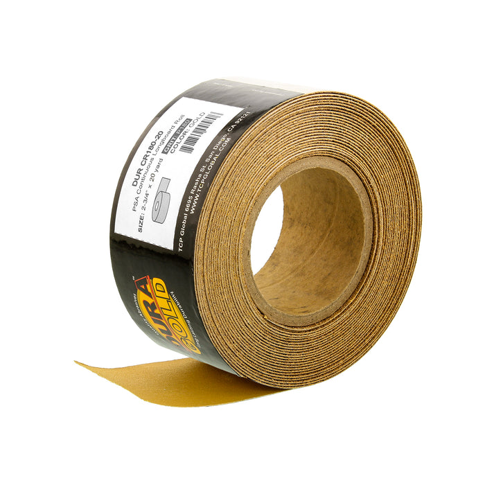 180 Grit Gold - Longboard Continuous Roll PSA Stickyback Self Adhesive Sandpaper 20 Yards Long by 2-3/4" Wide