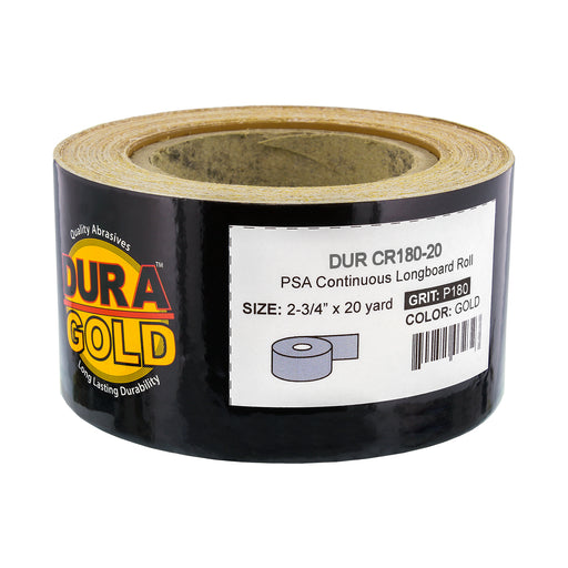 180 Grit Gold - Longboard Continuous Roll PSA Stickyback Self Adhesive Sandpaper 20 Yards Long by 2-3/4" Wide