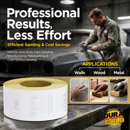 180 Grit Gold - Longboard Continuous Roll PSA Stickyback Self Adhesive Sandpaper 20 Yards Long by 2-3/4" Wide