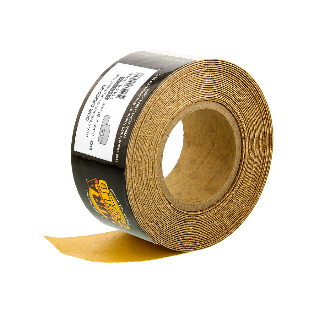 220 Grit Gold - Longboard Continuous Roll PSA Stickyback Self Adhesive Sandpaper 20 Yards Long by 2-3/4" Wide